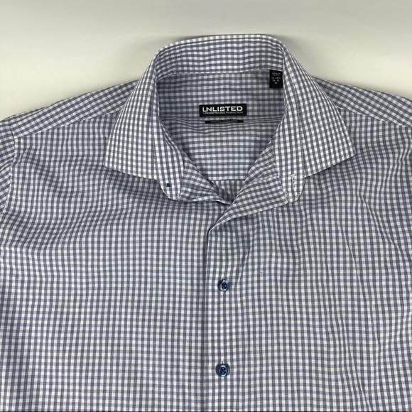 Unlisted Kenneth Cole Button Down Shirt Mens Medium 15-15.5 34-35 Blue Plaid - Picture 5 of 9